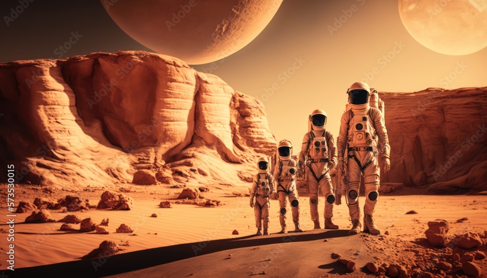 Wall mural astronaut on the dry surface of mars made with generative ai