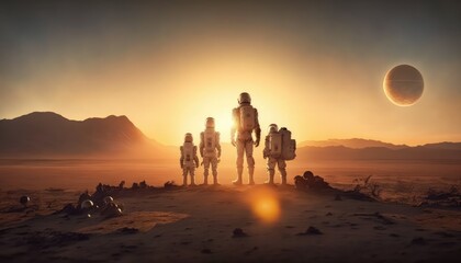 Fototapeta premium Astronaut on the dry surface of mars made with generative ai