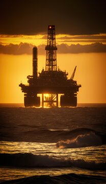 Oil rig and platform in the sunset made with generative ai