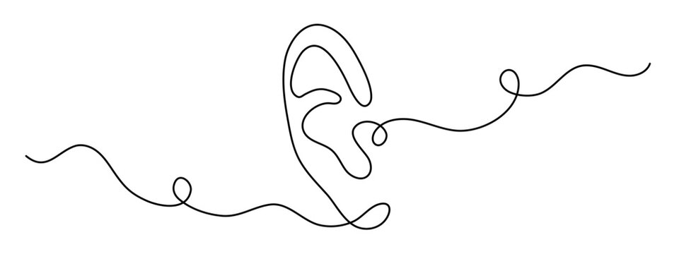 recommend clip art: Ear one-line art, hand drawn hearing sensor feelings continuous contour, body part. World deaf day decoration, simple design. Editable stroke. Isolated. Vector illustration