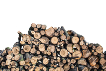 Firewood on a white isolated background, Sliced into a frame. PNG format