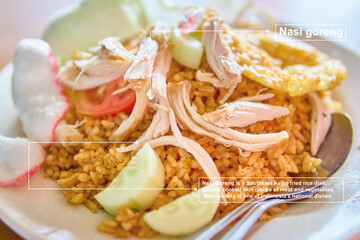 Nasi Goreng - Indonesian  fried rice with shrimps and egg garnished. asian food