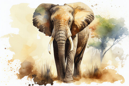 Watercolor Elephant Head