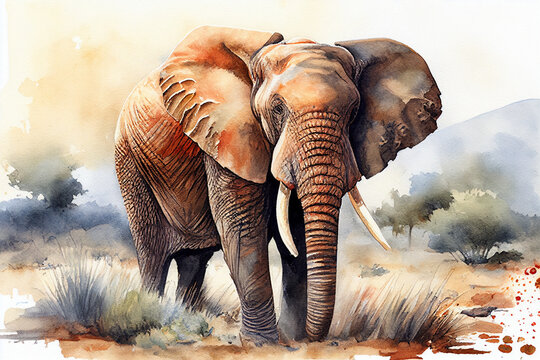 African male elephant watercolor style painting created with generative AI