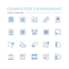 Set color line icons of computer components
