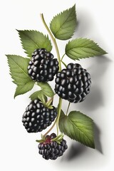 Blackberries on white background. Healthy food concept generative ai