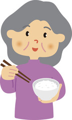 ご飯とおばあさんのイラスト