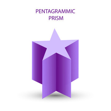 Vector purple pentagrammic prism with gradients and shadow for game, icon, package design, logo, mobile, ui, web, education. 3D prism on a white background. Pentagram illustration. Achievement mark.
