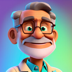 Cartoon Close up Portrait of Smiling Latinx Motivated Senior Man Doctor on a Colored Background. Illustration Avatar for ui ux. - Post-processed Generative AI