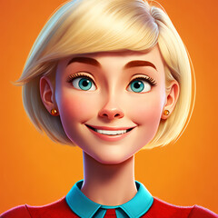 Cartoon Close up Portrait of Smiling Blonde Gorgeous Young Woman on a Colored Background. Illustration Avatar for ui ux. - Post-processed Generative AI