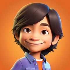 Cartoon Close up Portrait of Smiling Asian Dynamic Boy with Straight Hair on a Colored Background. Illustration Avatar for ui ux. - Post-processed Generative AI