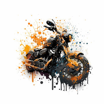 Oil Painting Splatter Harley Davidson Illustration