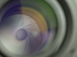 Close-up macro detail of video camera lens iris