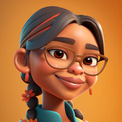  Cartoon Close up Portrait of Smiling Native American Woman on a Colored Background. Illustration Avatar for ui ux. - Post-processed Generative AI