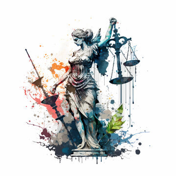 Oil Painting Splatter Lady Justice Statue Isolated White Illustration