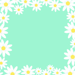 Background with daisies frame. Cute cartoon template.