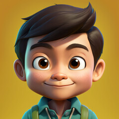 Cartoon Close up Portrait of Smiling Asian Ambitious Man Environmental Scientist on a Colored Background. Illustration Avatar for ui ux. - Post-processed Generative AI