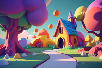 Fairytale landscape with houses ai generated