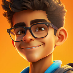 Cartoon Close up Portrait of Smiling Latinx Vibrant Teenager Boy with a Sunglasses on a Colored Background. Illustration Avatar for ui ux. - Post-processed Generative AI