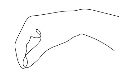 Hand one-line art, hand drawn continuous contour. Palm with fingers gesturing, drawing single line style, minimalist design. Editable stroke. Isolated. Vector illustration