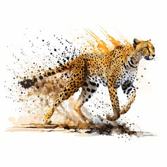 Oil Painting Splatter Running Cheetah Illustration
