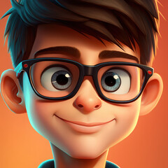Cartoon Close up Portrait of Smiling Brunette Sophisticated Teenager Boy with a Sunglasses on a Colored Background. Illustration Avatar for ui ux. - Post-processed Generative AI