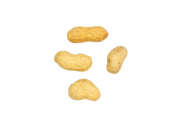Peanuts isolated on a white background. Top view, flat lay.