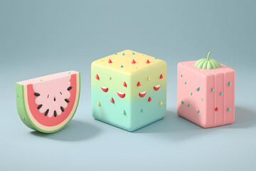 Tiny cute isometric design watermelon emoji 3d rendering made with Generative AI