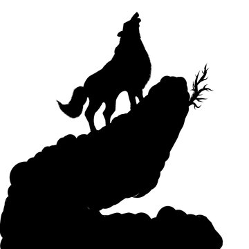 howling wolf silhouette on rock clip art preview