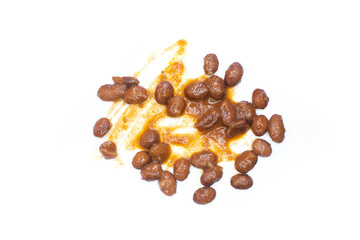 Kidney bean dish isolated on a white background. Top view, flat lay.