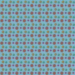 Seamless pattern with colorful flowers on blue background. Vector illustration.
