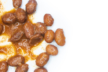 Kidney bean dish isolated on a white background with copy space. Top view, flat lay.
