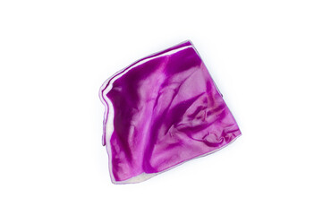 Purple or red cabbage leaf isolated on a white background. Top view, flat lay.