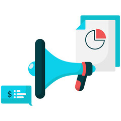 illustration of megaphone and pie chart chart, business data analysis