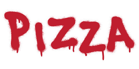 Spray graffiti word PIZZA over white.