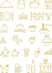Golden vector restaurant outline icons set 1