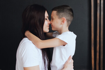 Mom and son photo shoot in the studio.