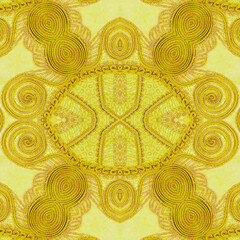 Gold-colored embroidered pattern, African fabric, photo