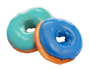 Blue baked donuts isolated on transparent layered background.