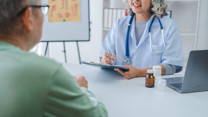 Elderly medical asian people with patient, Physical check-ups and encouragement for treatment of...