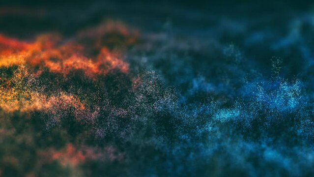 Abstract Particles Landscape Traveling/ 4k animation of an abstract 3d rendered background of particles landscape with depth of field and camera traveling