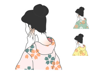 朱に染まる着物の女性