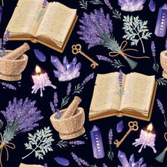 Vector seamless pattern with book and lavender - 573539844