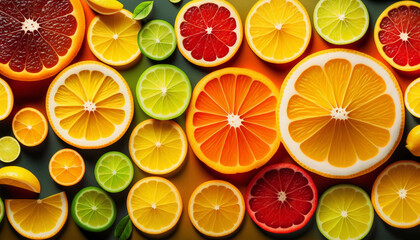 Top View citrus fruit background, generative ai