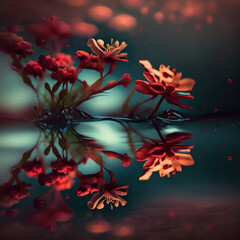 Obraz na płótnie Canvas Red flowers reflected in water Illustration AI Generative