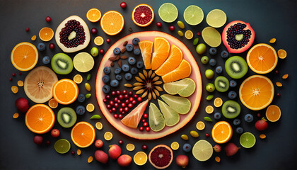 Top View Fruit Background, generative ai