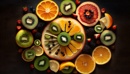 Top View Fruit Background, generative ai
