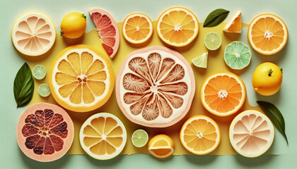 Top View citrus fruit background, generative ai