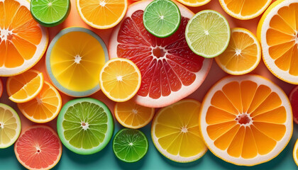 Top View citrus fruit background, generative ai