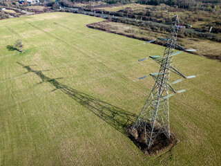 High Voltage Power Line Pylon Aerial View